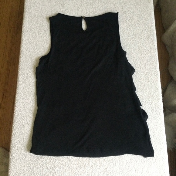 LOFT Mesh Velvet Trim Tiered Mixed Media Shell Blouse Black - Sz Medium - Picture 3 of 10